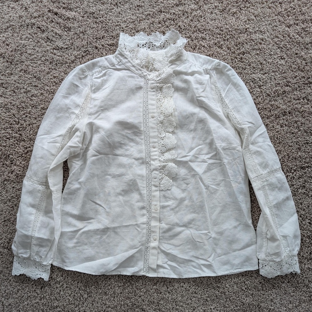 Sezane Chlo Ecru Crochet Shirt Blouse - Picture 4 of 6